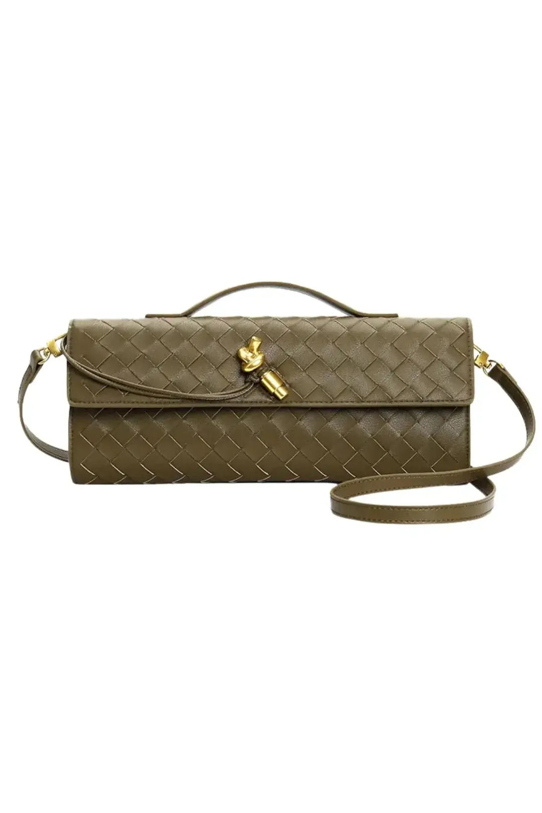 Handwoven Leather Clutch with Gold-Tone Detail